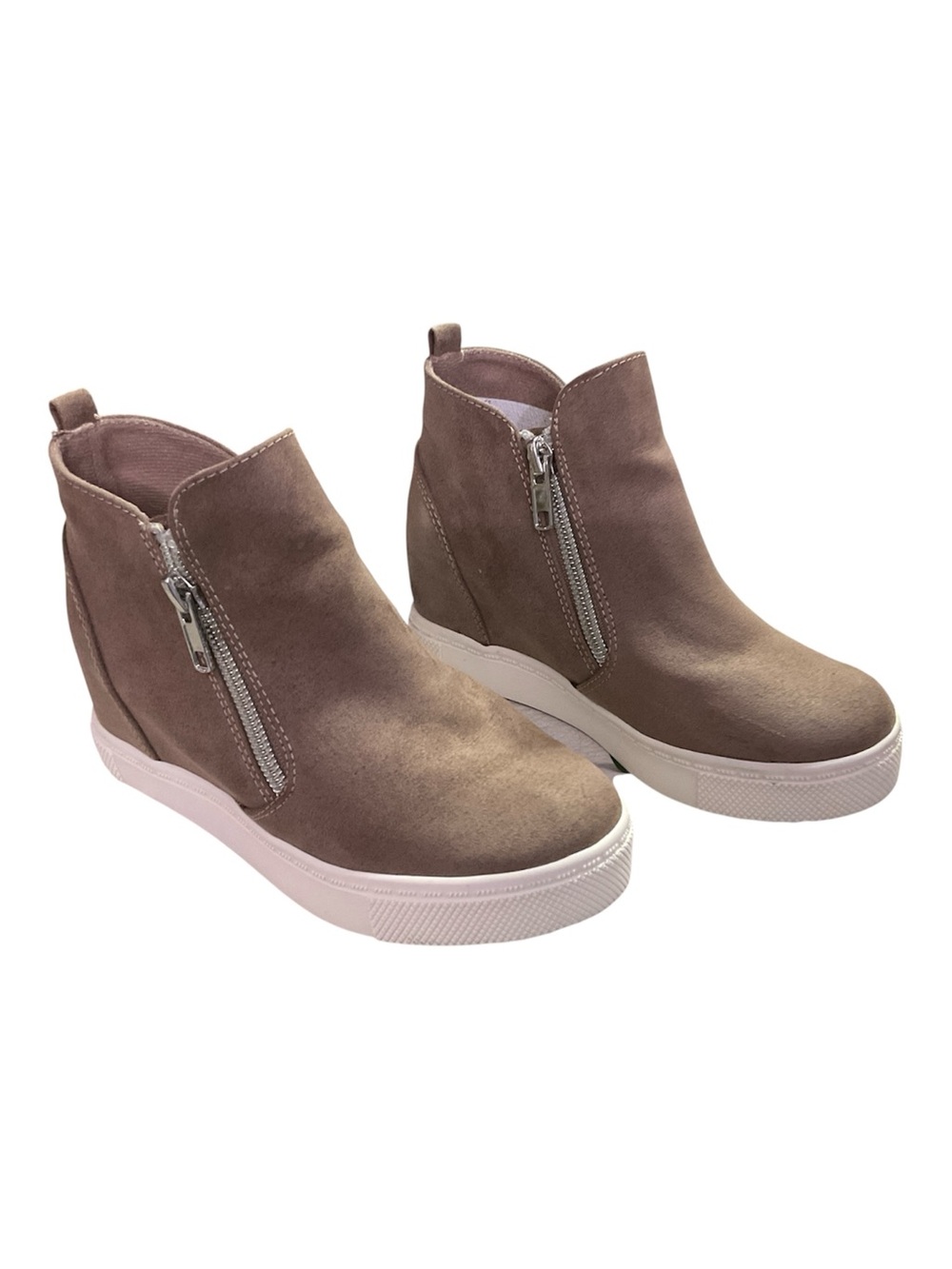 Steve Madden Kids Caliber Taupe Suede Wedge Sneakers - Size 1 (Big Kid)